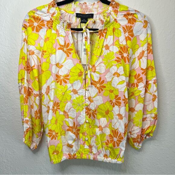 Sanctuary floral, Boho smock neck button down shirt 🌺 XS - Picture 1 of 6